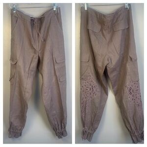 Newport News 100% Linen Blend Crochet Lace Detail Combat Pants